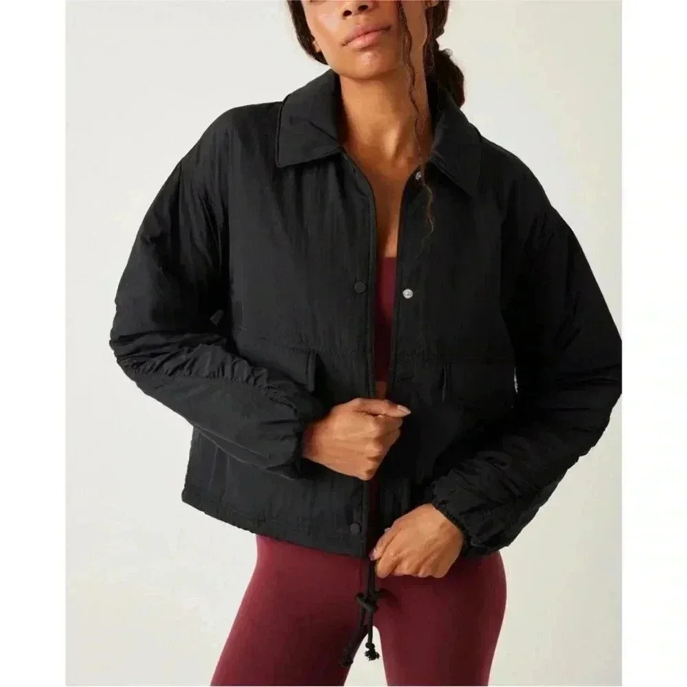New! Free People Movement Black Puffer Jacket/ Modern Cropped/Drawstring Hem